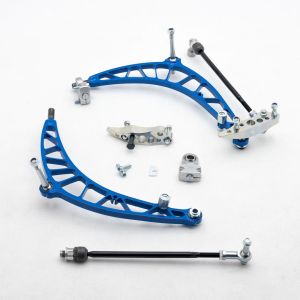 The complete Wisefab BMW E46 Narrow Lock Kit, including all the components necessary for optimal front suspension performance